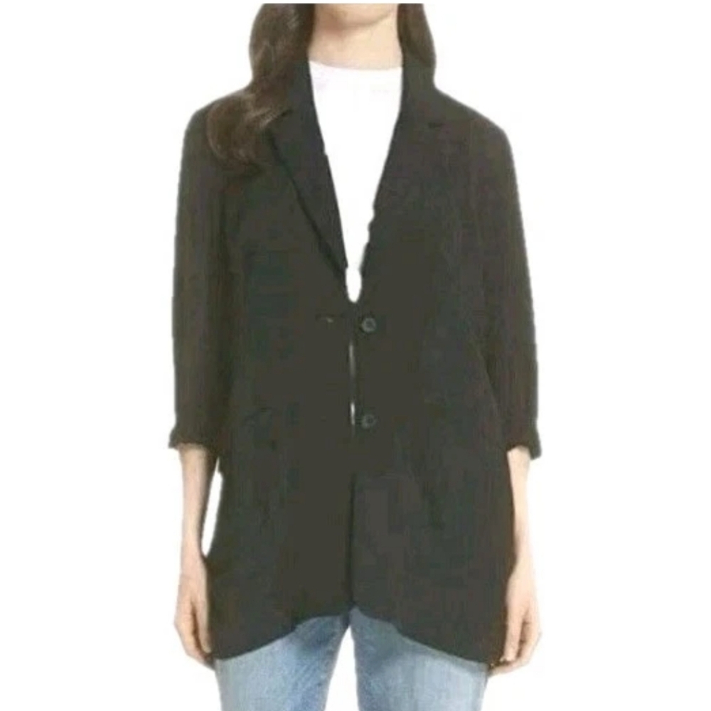Eileen Fisher Longline Jacket Washable Stretch Crepe Blazer Sm Black Preppy Nwt